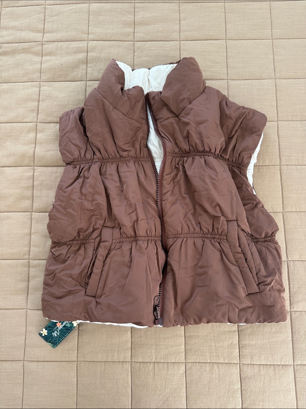 Women’s Brown Puffer Vest with High Collar